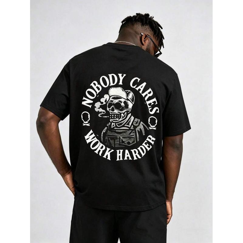 Camiseta masculina estampada com caveira de tamanho grande, algodão puro, Casual, gola redonda, manga curta, camiseta di
