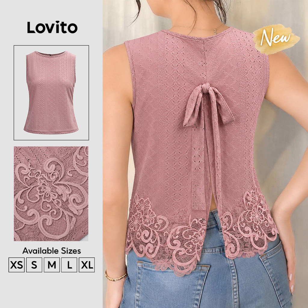 (New Arrival) Lovito Top Casual Feminino Cinzarosa Primavera/verão Tecido com Laço e Babado exagerado TKK9P1D718