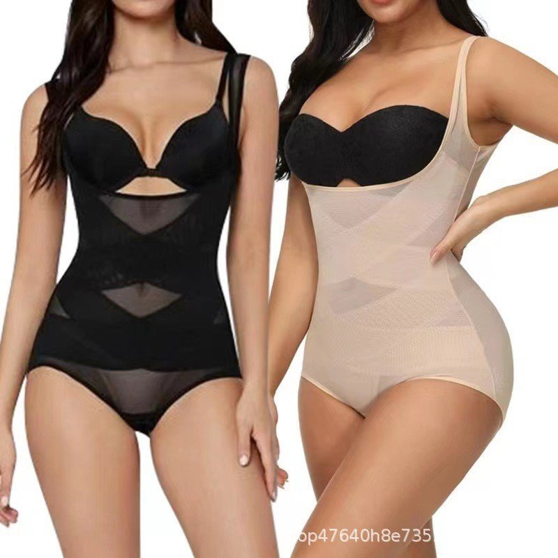 Roupa modeladora pós-parto de peça única, em tule leve e respirável, com efeito de compressão abdominal e suporte para o