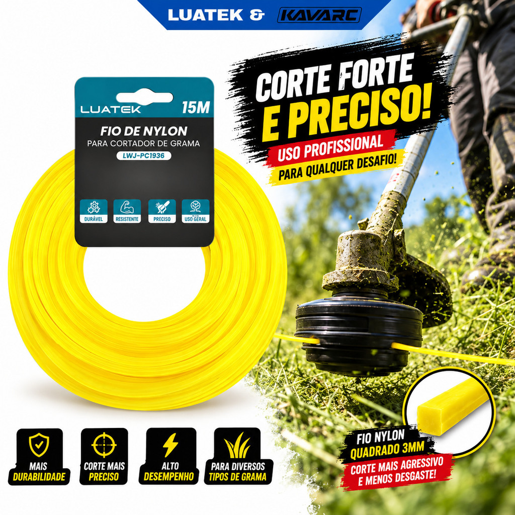Fio De Nylon Arredondado Luatek 2.4/3.0MM 15/50M Para Cortador De Grama