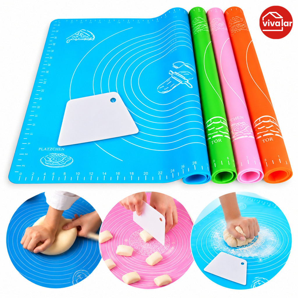 Tapete De Silicone Antiaderente Reutilizável 40X50CM Para Abrir Massa Confeitaria Com Espátula Branca