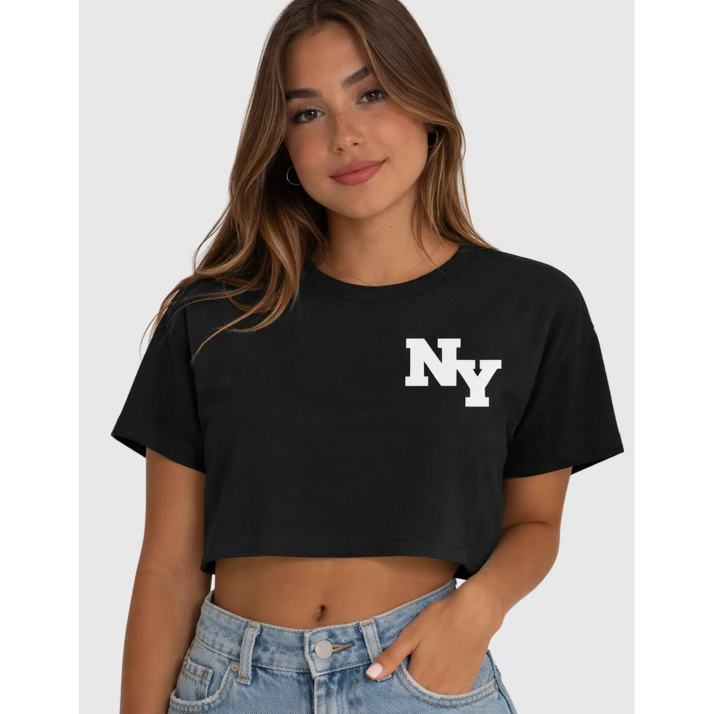 Cropped Camiseta Curta Top Ny Feminina Oversized Soltinha Estilosa Moda Preto Confortavel Lançamento Barato