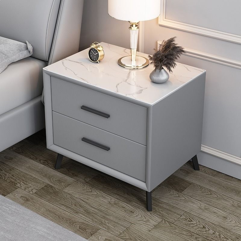 Mesa de cabeceira ardósia plana armário doméstico influenciador moderno simples luz luxo pequeno armário de couro Premiu