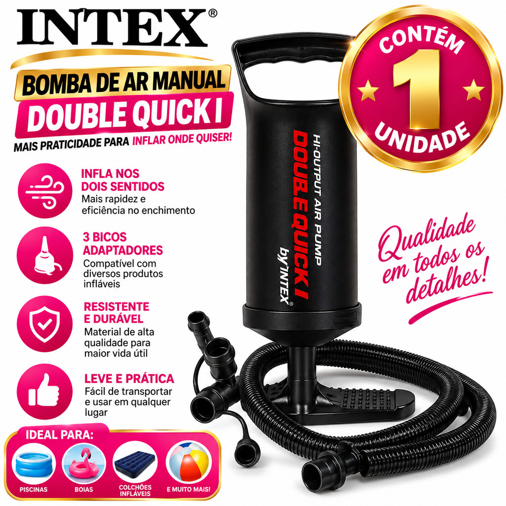 Bomba Ar Manual intex 29cm com 3 bicos Double Quick