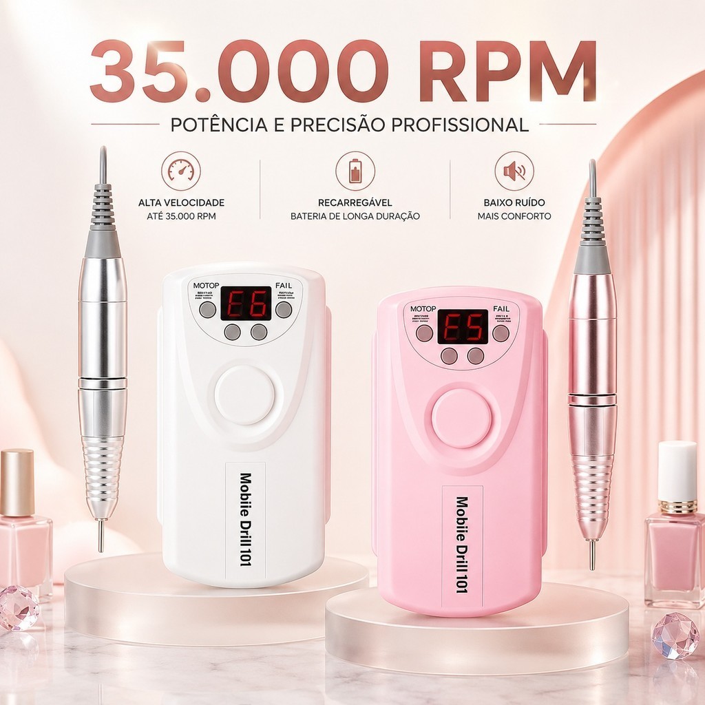 Lixadeira Elétrica para Unhas 35.000 RPM Sem Fio Recarregável Profissional