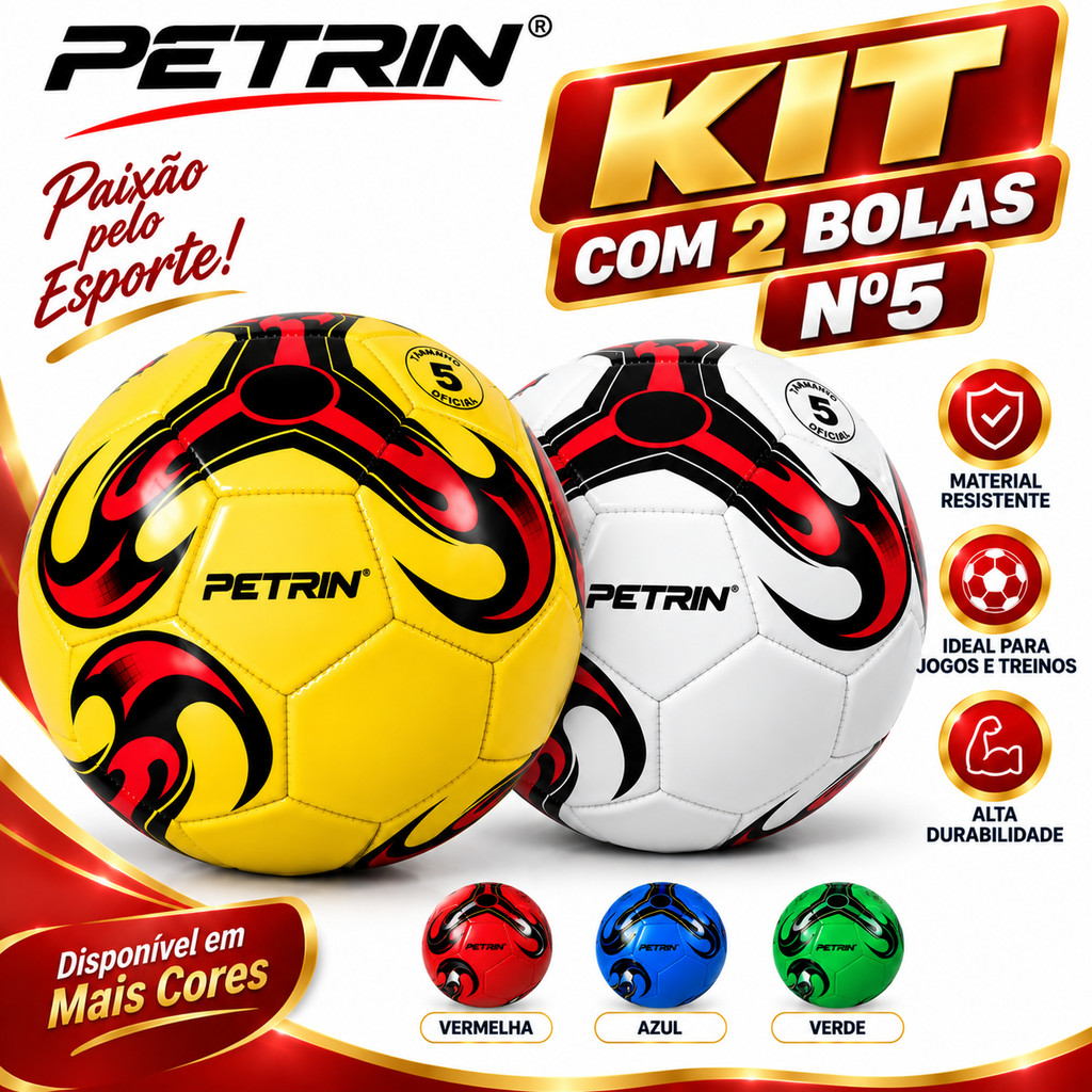 Kit 2 Bolas De Futebol Para Campo Costurada Número 5 Variadas Para Treino Infantil