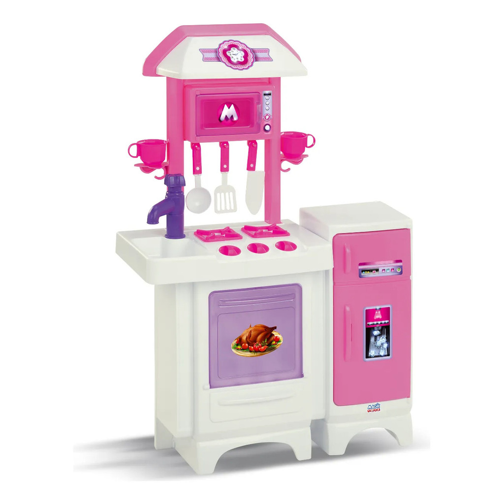Kit Cozinha Infantil Magic Toys Rosa Completa Brinquedo Menina Fogão Pia Panelinhas Acessórios