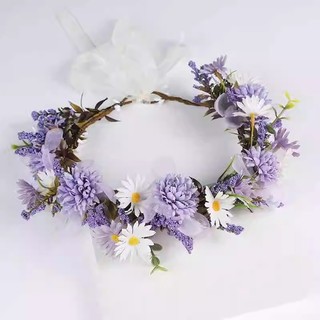 Tiara de flores e flores artificiais, faixa de cabelo infantil, acessório de cabelo para noiva, estilo boêmio vintage, p