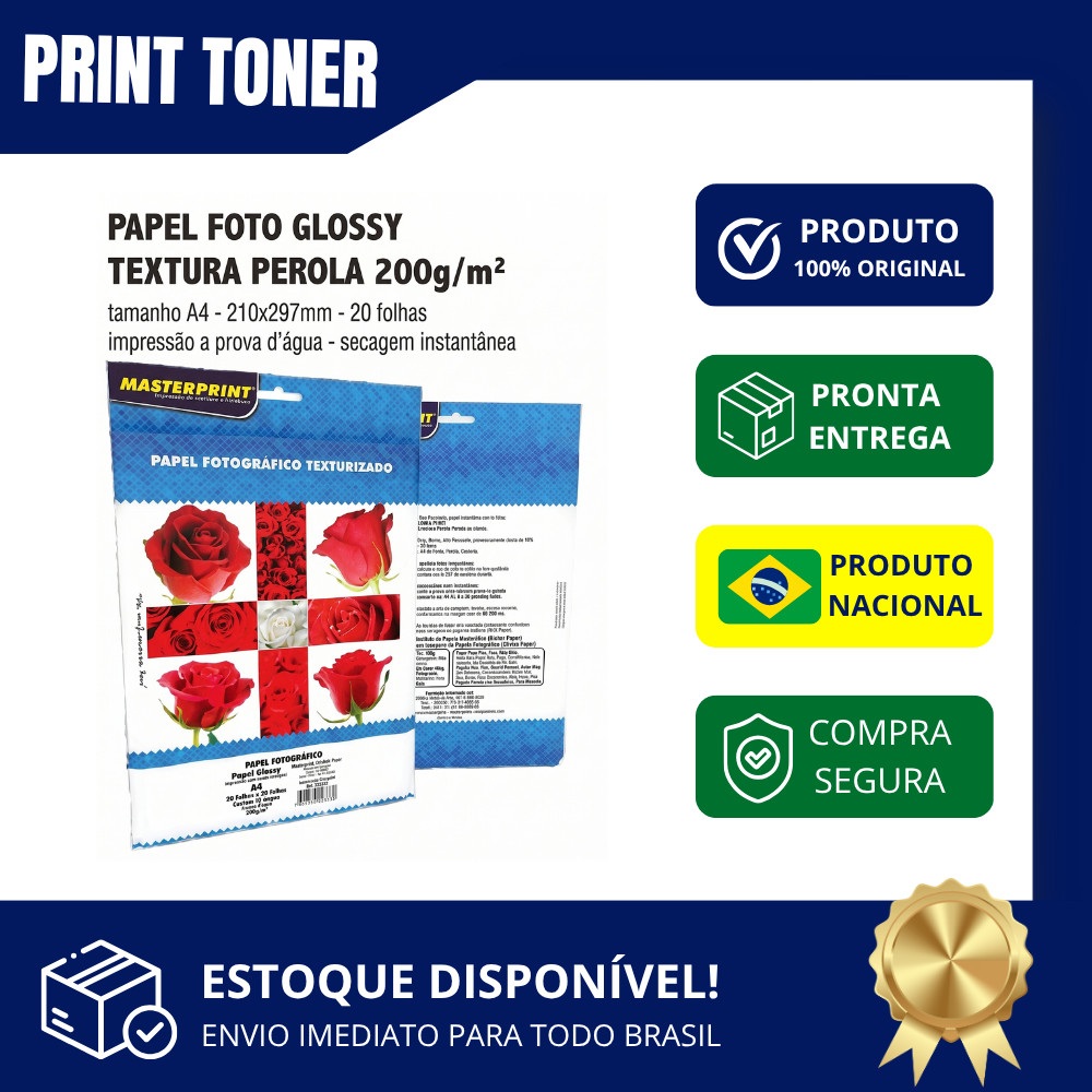 Papel Glossy MasterPrint Textura Pérola 200g/m2 20 folhas  A Prova D' Água Branco
