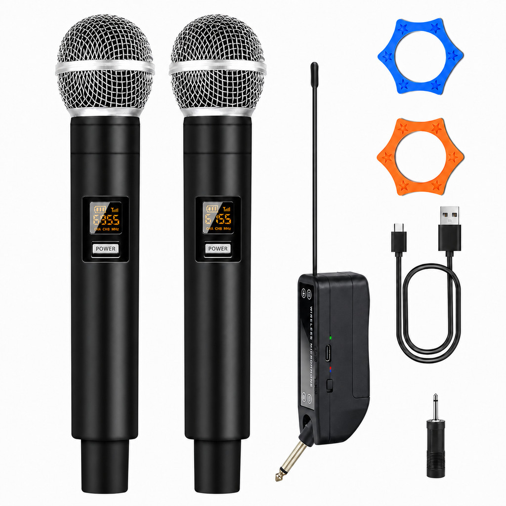Cunjuto 2 Microfones Sem Fio Profissional UHF Duplo com Receptor – Alcance 50m, Bateria Recarregável marisa