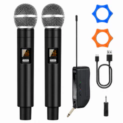 Cunjuto 2 Microfones Sem Fio Profissional UHF Duplo com Receptor – Alcance 50m, Bateria Recarregável marisa