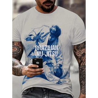 Brasil Jiu-Jitsu Tema Camiseta Jiu-Jitsu Amantes Presente Masculino Impressão Digital 3D Gola Redonda Camiseta de Manga 