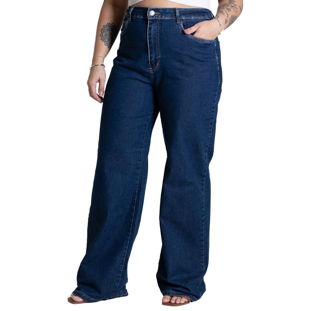 Calça Jeans Sawary Plus Size Wide Leg - 284233
