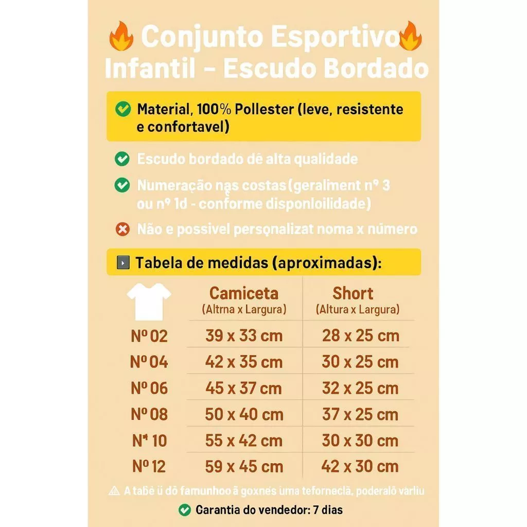 ENVIO EM 24HRS - Kit Infantil e Juvenil Conjunto Times Nacionais 2 ao 14 — imagem 1
