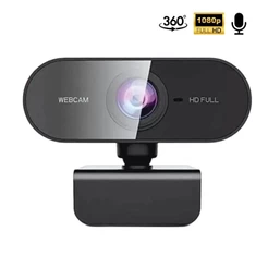 Webcam com Microfone Full HD 1080p Giratória 360° Ajuste de Ângulo Livre para PC Notebook e Home Office