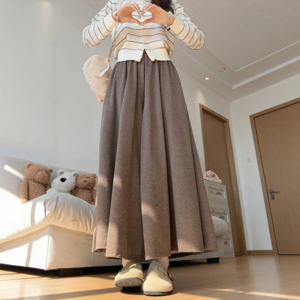Meila marrom alemão café cor glutinoso arroz Culottes feminino outono pequena saia evasê solta Casual calças de perna la