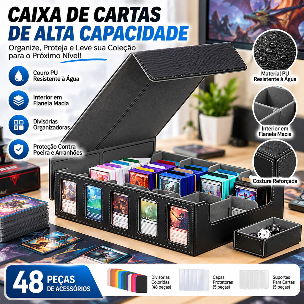 Organizador de Cartas TCG Estilo Treasure Chest, Caixa de Armazenamento para Pokémon,MTG e Yu-Gi-Oh!