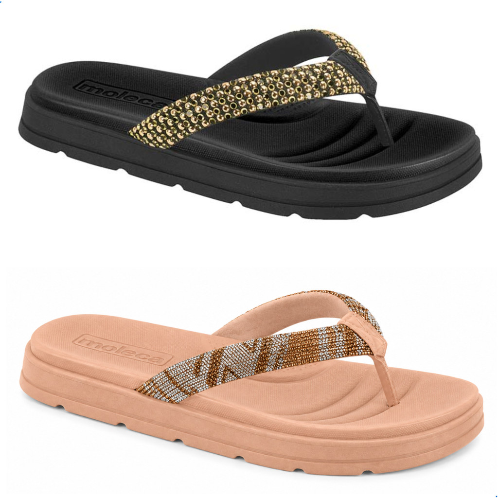 Chinelo Feminino Moleca Elegante Strass Brilho Macio