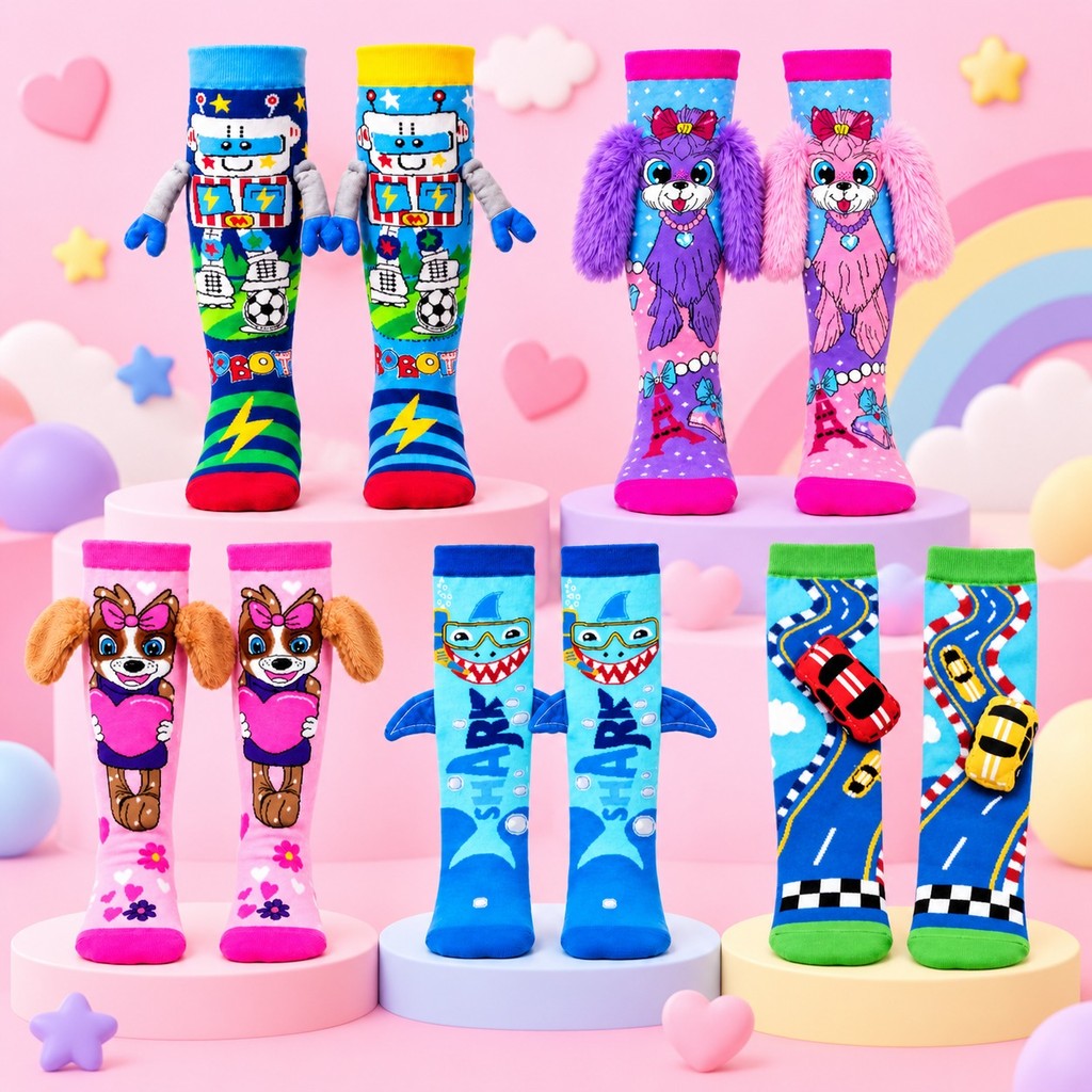 Meia Maluca Infantil Cano Alto 3D Personagens Coloridos Divertida Confortável