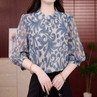 Camisa Feminina Floral De Sete Mangas Moda Versão Coreana Top