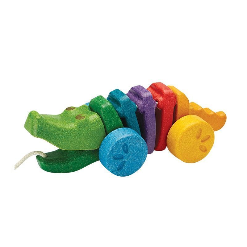 Genuíno PlanToys Bebê Trailer Criança Crocodilo Crianças Carrinho Brinquedo Andando De Madeira 1 Ano De Idade w