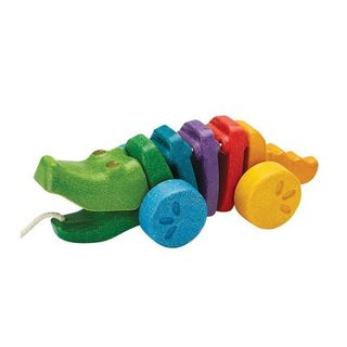 Genuíno PlanToys Bebê Trailer Criança Crocodilo Crianças Carrinho Brinquedo Andando De Madeira 1 Ano De Idade w
