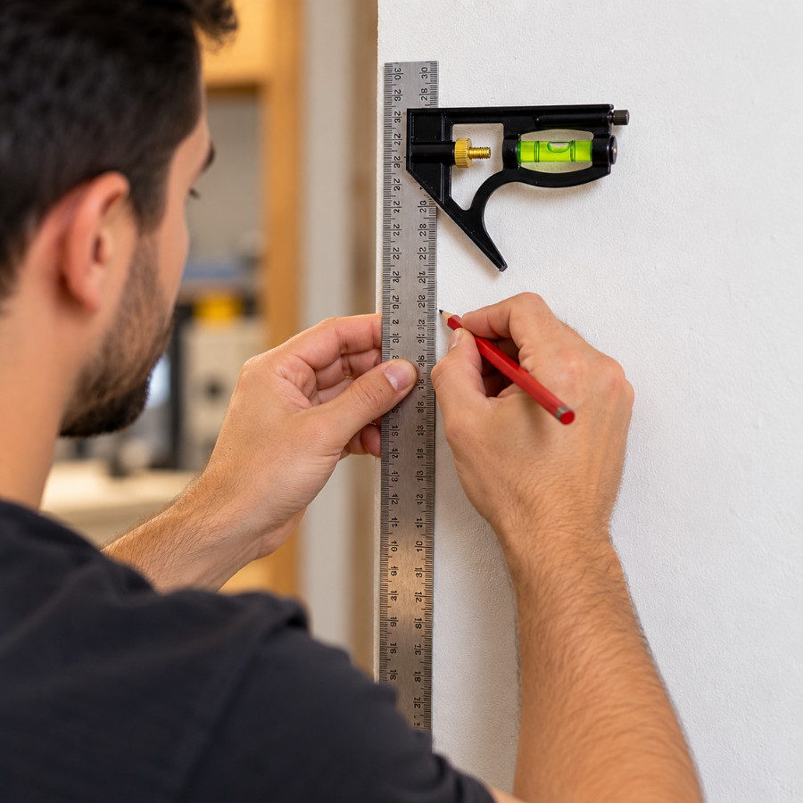 Esquadro Combinado Inox Profissional com Nível 12 Pol 30cm Prata Com Nível de bolha para medição — imagem 2 de 2
