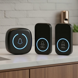 Campainha sem fios, modelo mini, com 1 receptor e 2 botões à prova de água, alcance de 300 m, 60 melodias e 5 níveis de