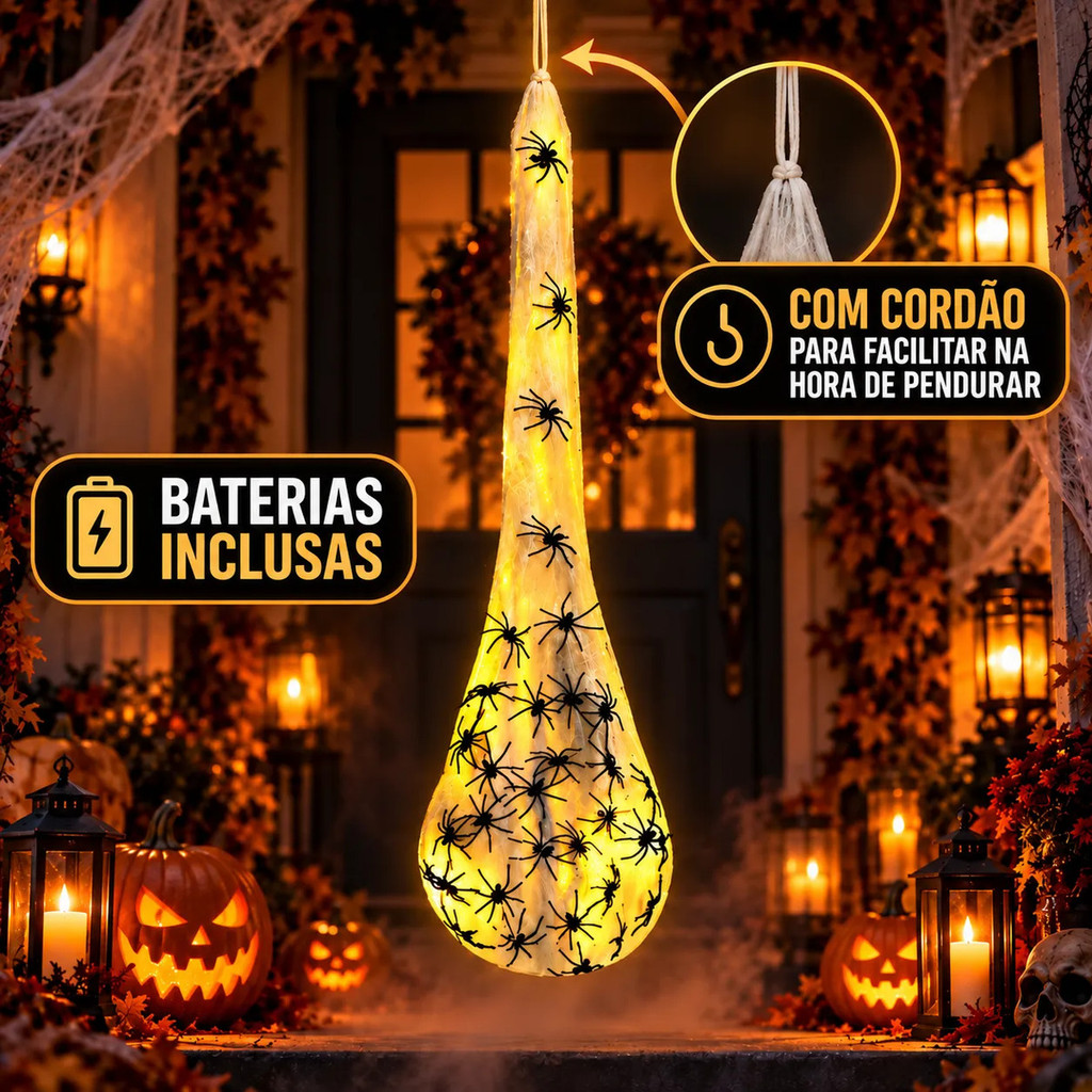 Teia De Aranha Pendurar Led 1m Decoração Halloween Jardim — imagem 2 de 2