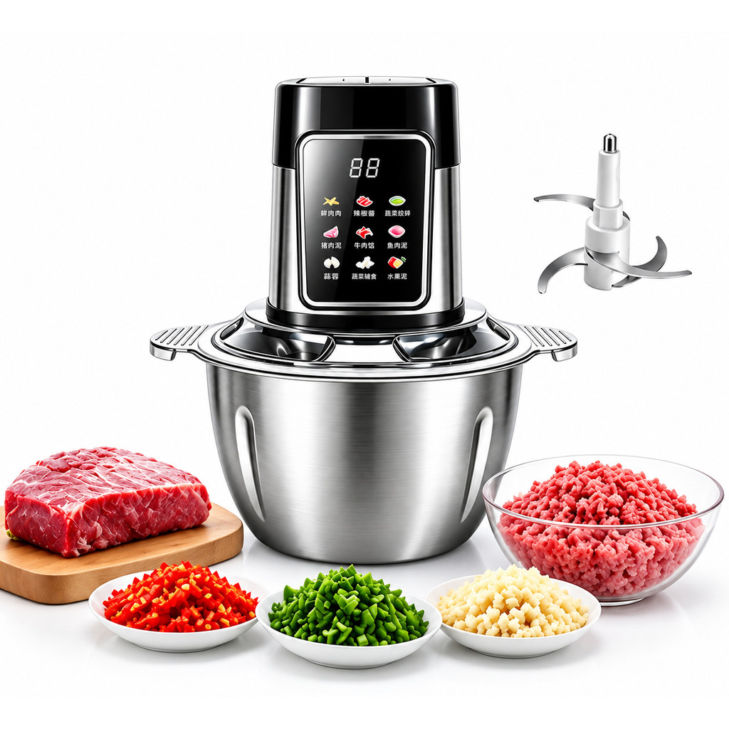 Processador de Alimentos 3L Inox Triturador Elétrico Carne Legumes Temperos 220V