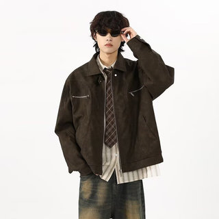 Jaqueta de couro americana retrô de camada dupla para homens, com zíper, jaqueta de motociclista, casaco de PU para home