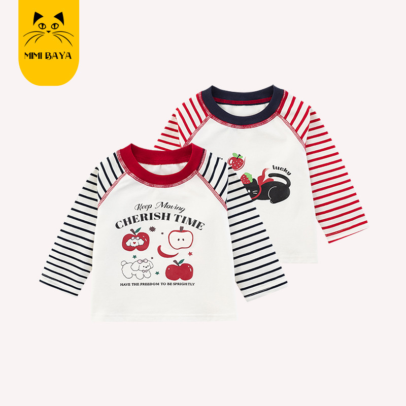 Roupas de bebê menina bebê primavera outono bonito dos desenhos animados manga comprida camiseta crianças contraste cor 