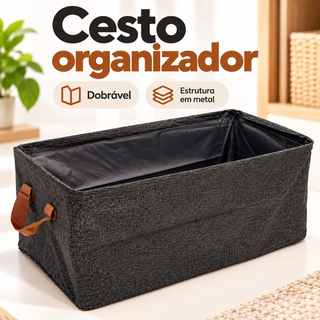 Cesto Organizador 25L Caixa Organizadora Dobrável Tecido Multiuso Roupas Brinquedos Closet com Alça