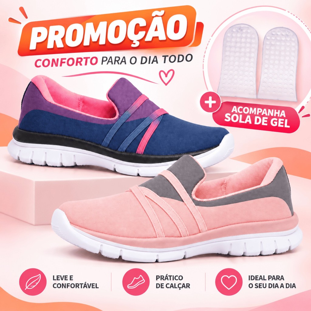 Tênis Feminino Caminhada Slip On Ortopedico Confortavel Sapatilha Leve Casual Meia Confort