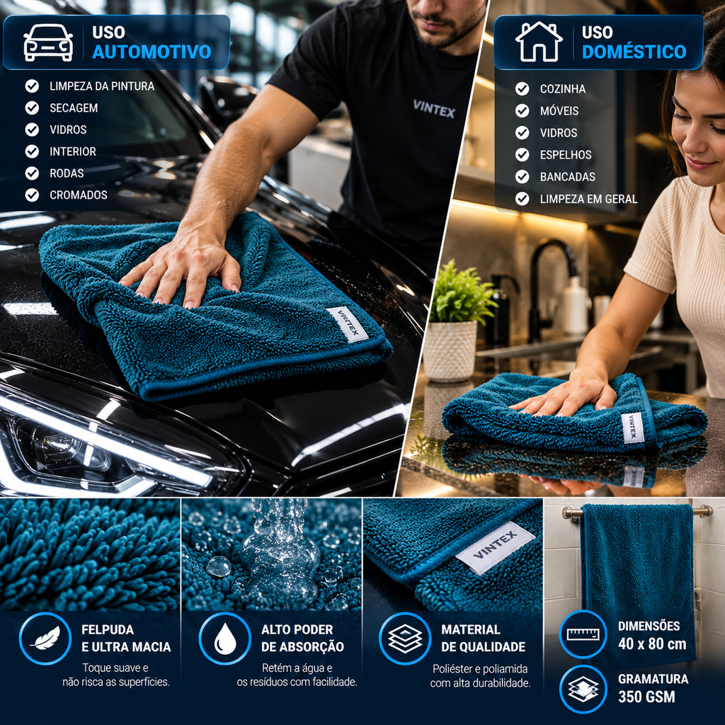Toalha Microfibra Para Uso Geral 40x60cm Secagem — imagem 2 de 2
