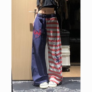 Americano Retro carta impressa Sweatpants feminino solto em linha reta Casual perna larga calças compridas na moda mascu