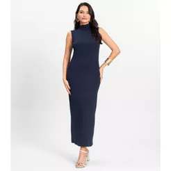 Vestido Midi Ribana Canelada Rovitex Azul