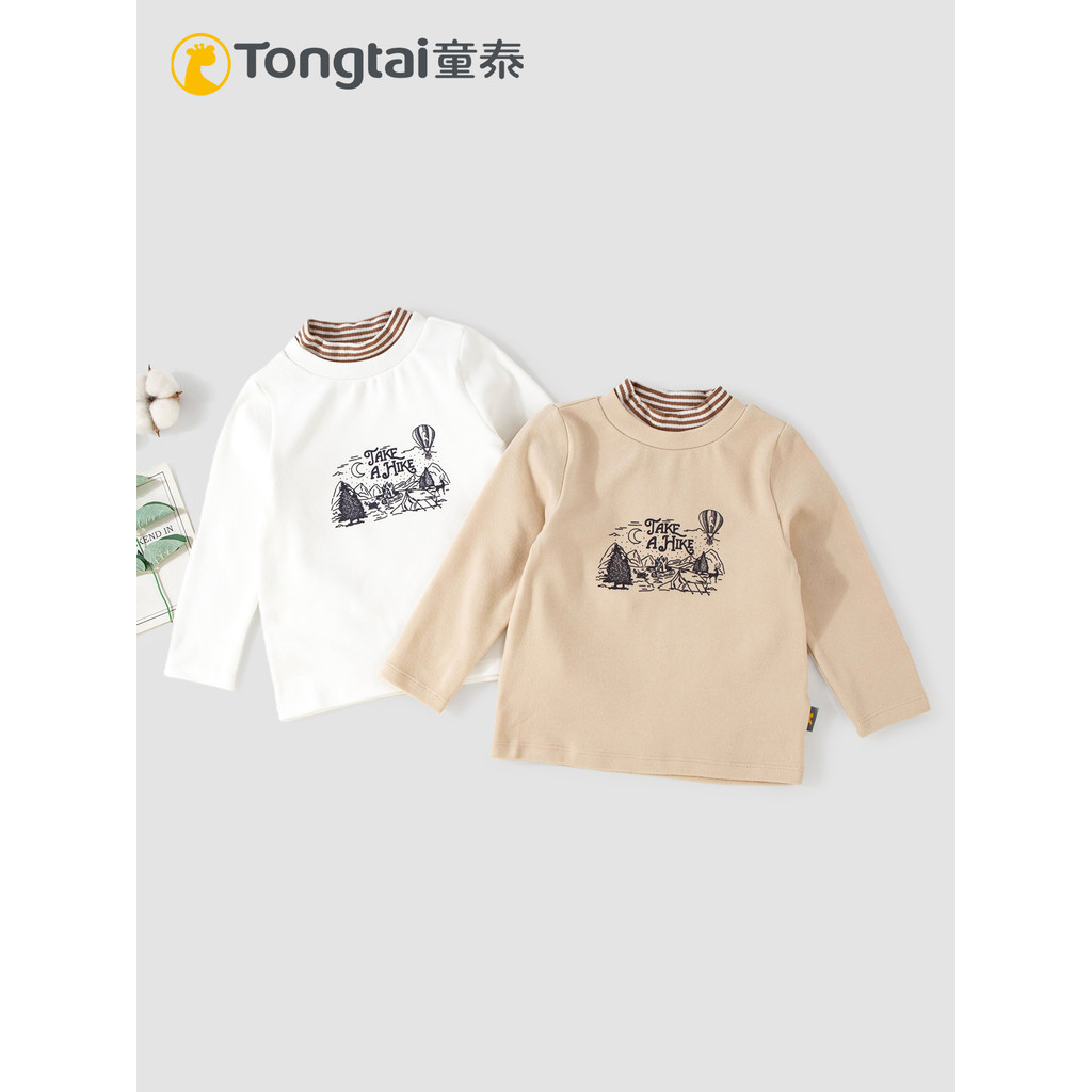 Tongtai camiseta infantil de manga comprida primavera outono gola redonda listrada pequena gola alta menino bebê quente 