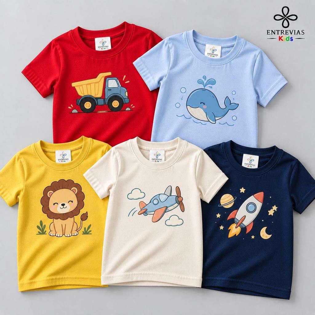 Kit Camiseta Infantil Menino 100% Algodão Estampada Sortida Delicada Manga Curta