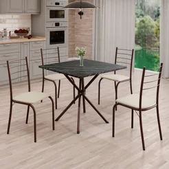 Conjunto Sala de Jantar Mesa Quadrada 70x70cm Tampo Madeira MDP Indiana 4 Cadeiras Rio Marrom/Creme Creme/Marrom