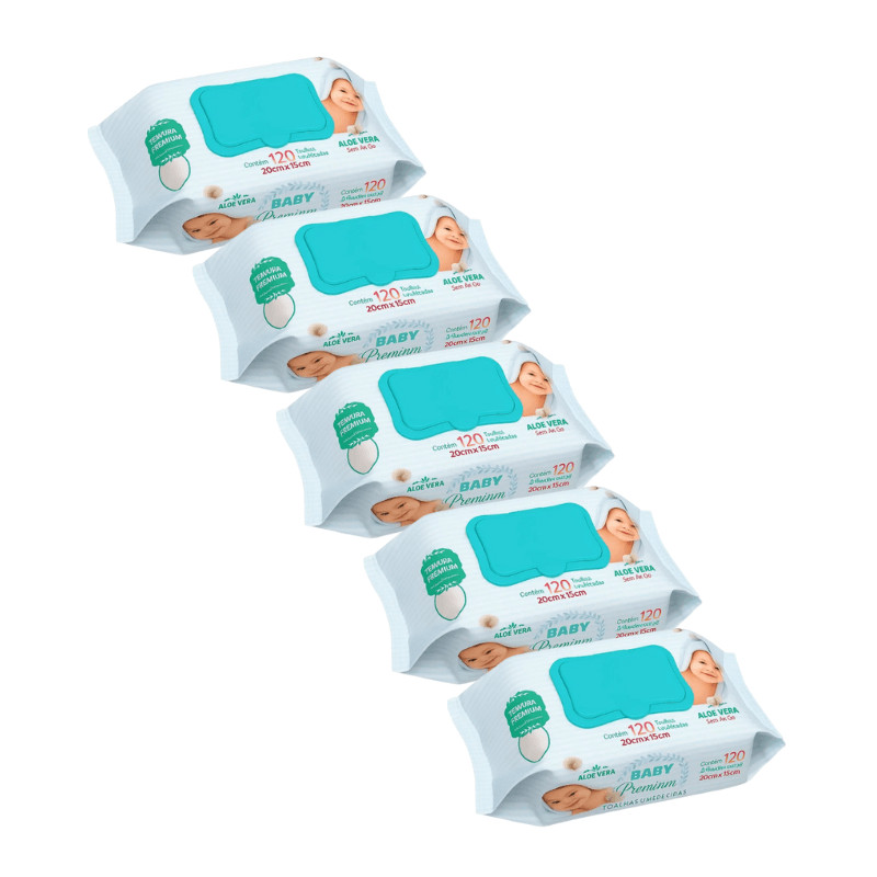 Kit 5 Toalhas Umedecidas Marigold Premium com 120 unidades