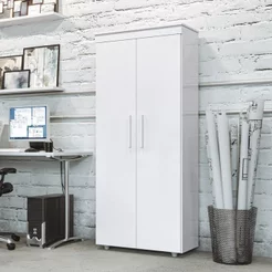 Armário Multiuso Escritório 2 Portas 4 Prateleiras 1 Gaveta MDF Branco Advantage Branco
