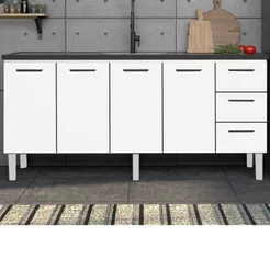 Balcão para Pia de Cozinha 180cm 4 Portas 3 Gavetas Vênus Yescasa Branco 174