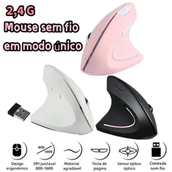 Mouse Vertical Sem Fio 2.4G Ergonômico 6 Botões, alivia fadiga para trabalho e jogos com DPI ajustável