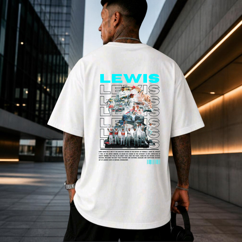 Camiseta Oversized Masculina Lewis Hamilton F1 Streetwear Masculina 100% Algodão Estampa Exclusiva