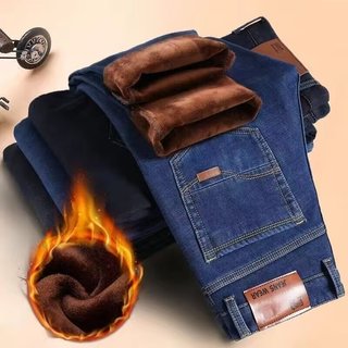 Homens homens forro de lã engrossado outono inverno Jeans solto tamanho grande em linha reta roupas masculinas à prova d