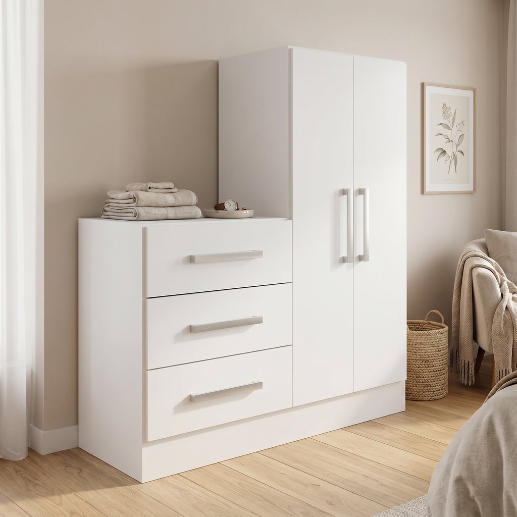 Cômoda para Quarto 3 Gavetas 2 Portas Dunas Branco Yescasa Branco