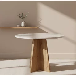 Mesa de Jantar 4 Lugares Redonda Tampo em MDF Chilli Bege/Mel/Blonde