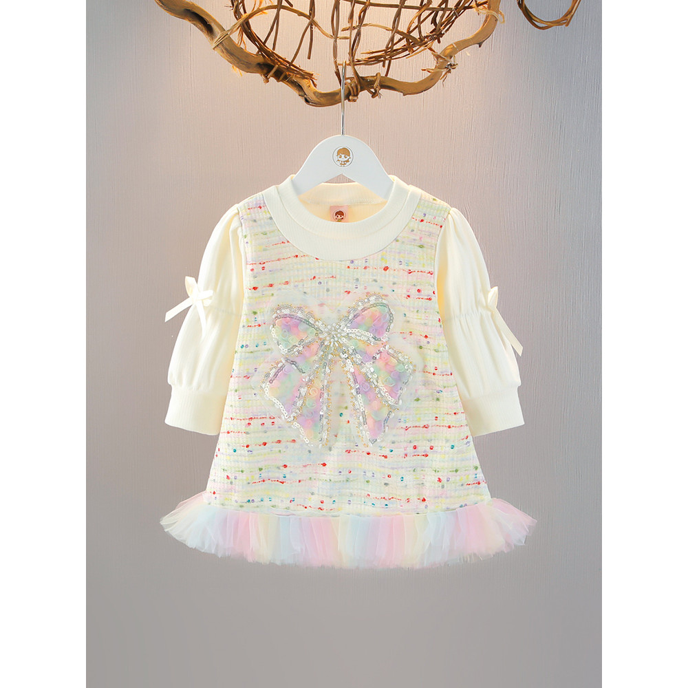 Meninas vestido de manga comprida primavera outono estilo 2025 novo estilo crianças estilo ocidental vestido de princesa