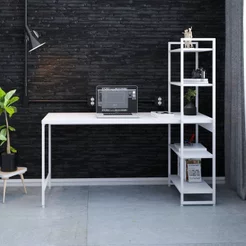Escrivaninha Mesa Escritório com Estante Estilo Active 4 Prateleiras 150cm Industrial Yescasa Branco Branco/Branco